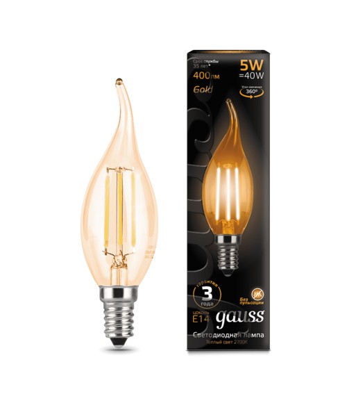 Лампа Gauss LED 104801005 Filament Candle tailed E14 5W 2700K Golden
