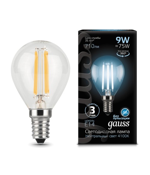 Лампа Gauss LED 105801209 Filament Globe E14 9W 4100K