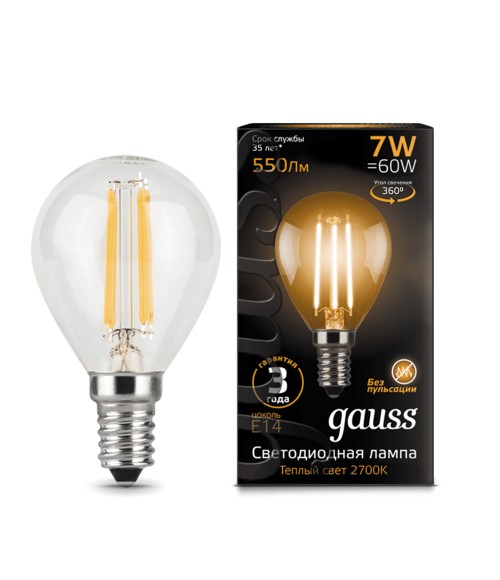 Лампа Gauss LED 105801107 Filament Globe E14 7W 2700K