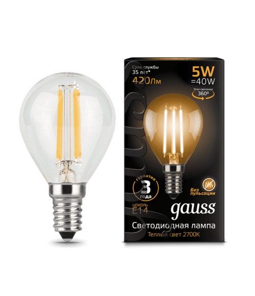 Лампа Gauss LED 105801105 Filament Globe E14 5W 2700K