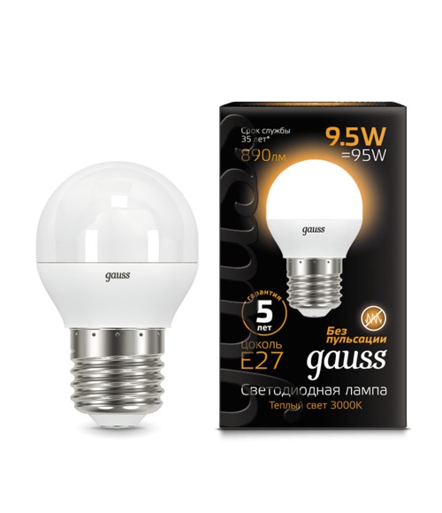 Лампа Gauss LED 105102110 Globe E27 9.5W 3000K