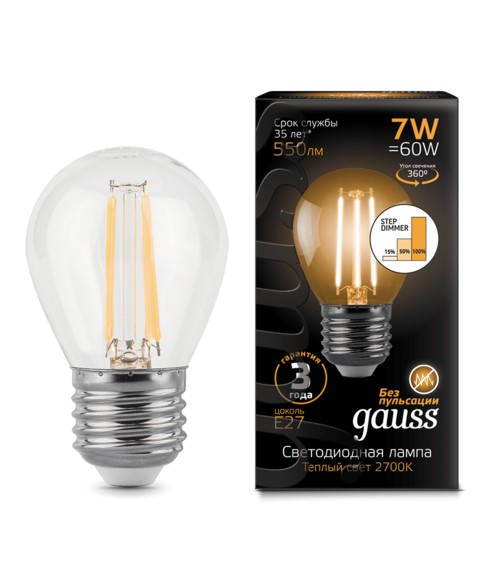 Лампа Gauss LED 105802107-S Filament Globe E14 7W 2700K step dimmable