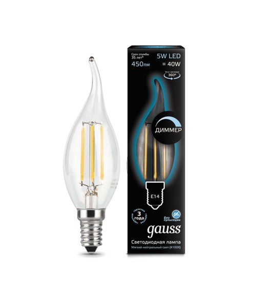 Лампа Gauss LED 104801205-D Filament Candle tailed dimmable E14 5W 4100k