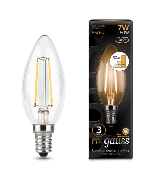 Лампа Gauss LED 103801107-S Filament Candle E14 7W 2700К step dimmable