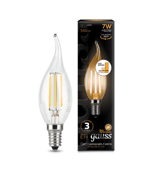 Лампа Gauss LED 104801107-S Filament Candle tailed E14 7W 2700K step dimmable