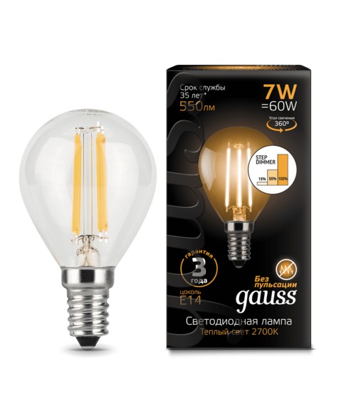 Лампа Gauss LED 105801107-S Filament Globe E14 7W 2700K step dimmable