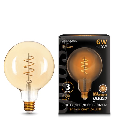 Лампа Gauss LED Filament G120 Flexible E27 6W Golden 2400К 158802008