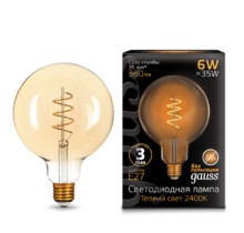 Лампа Gauss LED Filament G120 Flexible E27 6W Golden 2400К 158802008