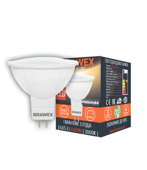 Светодиодная лампа BRAWEX MR16 GU5.3 7Вт 3000k
