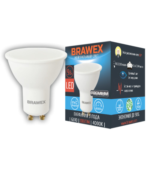Светодиодная лампа BRAWEX MR16 GU10 9Вт 4000k