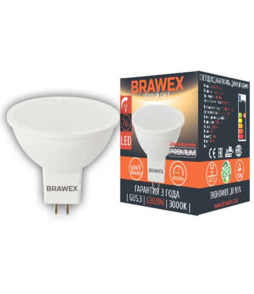Светодиодная лампа BRAWEX DIM MR16 GU5.3 7Вт 3000k